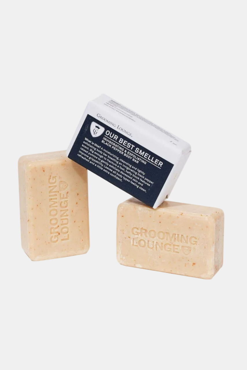 Two bars of soap with a label on a white background