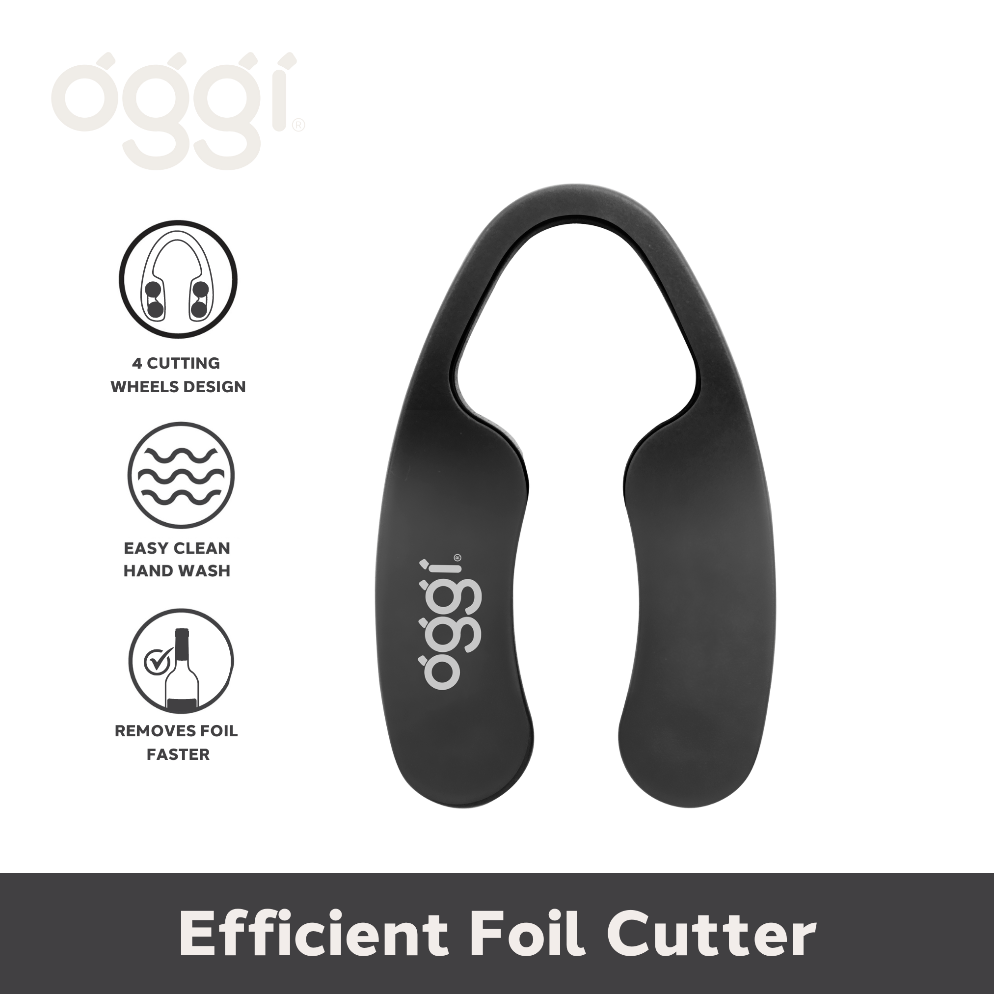 Black foil cutter with oggi branding and features on a white background