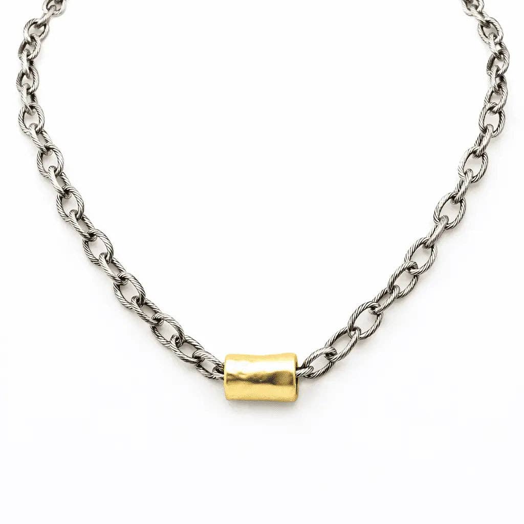 Allure Gold Barrel Mixed Metal Statement Necklace