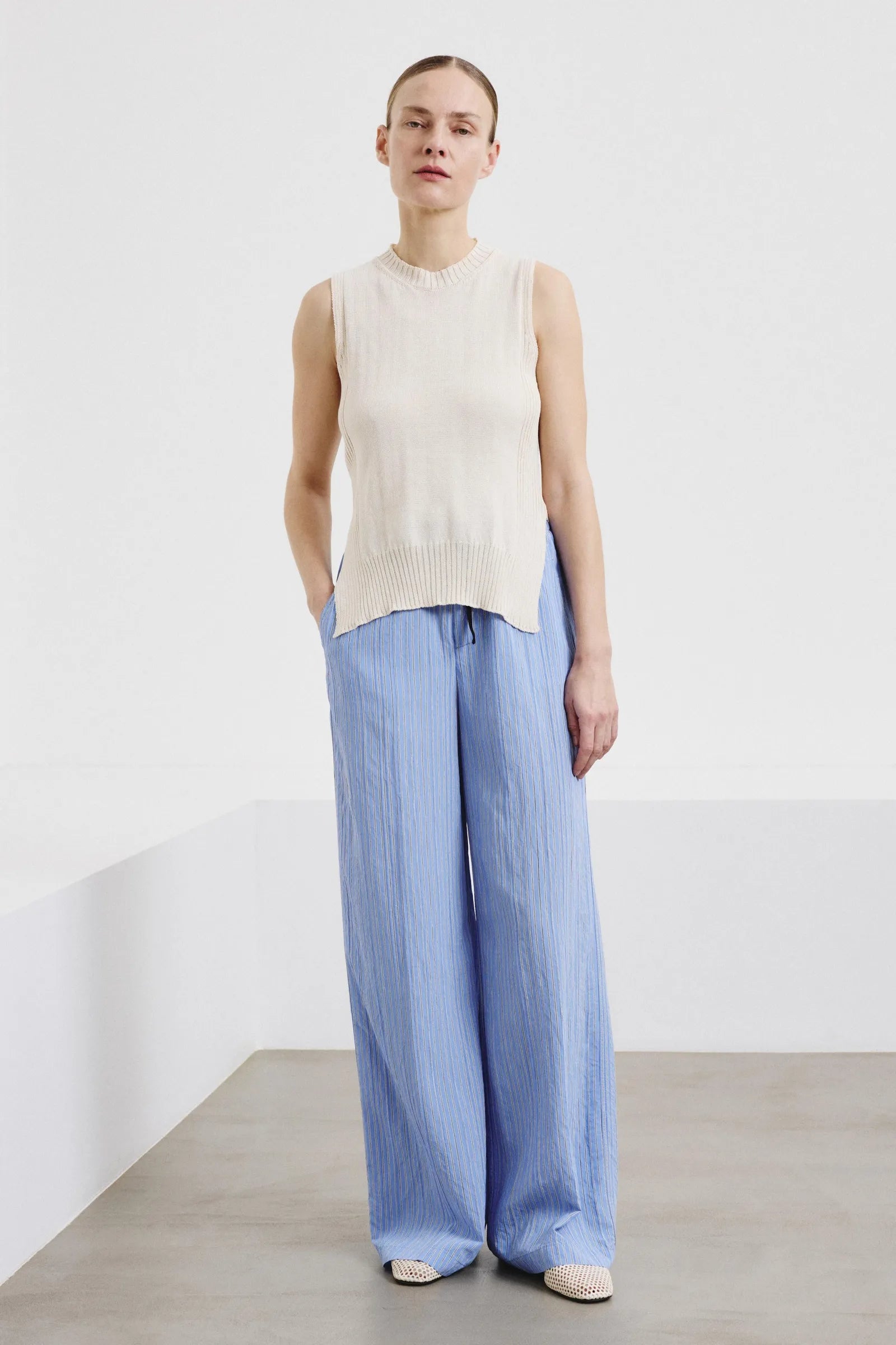 Striped Technical Viscose Trousers