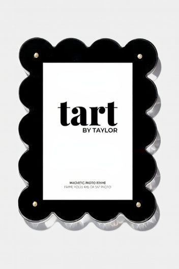 Black scalloped photo frame with 'tart by Taylor' branding on a white background