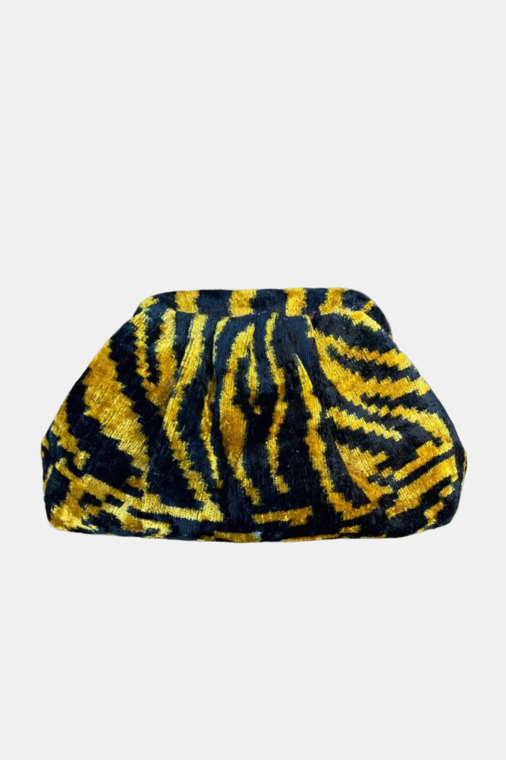 Black and yellow patterned bag on a white background