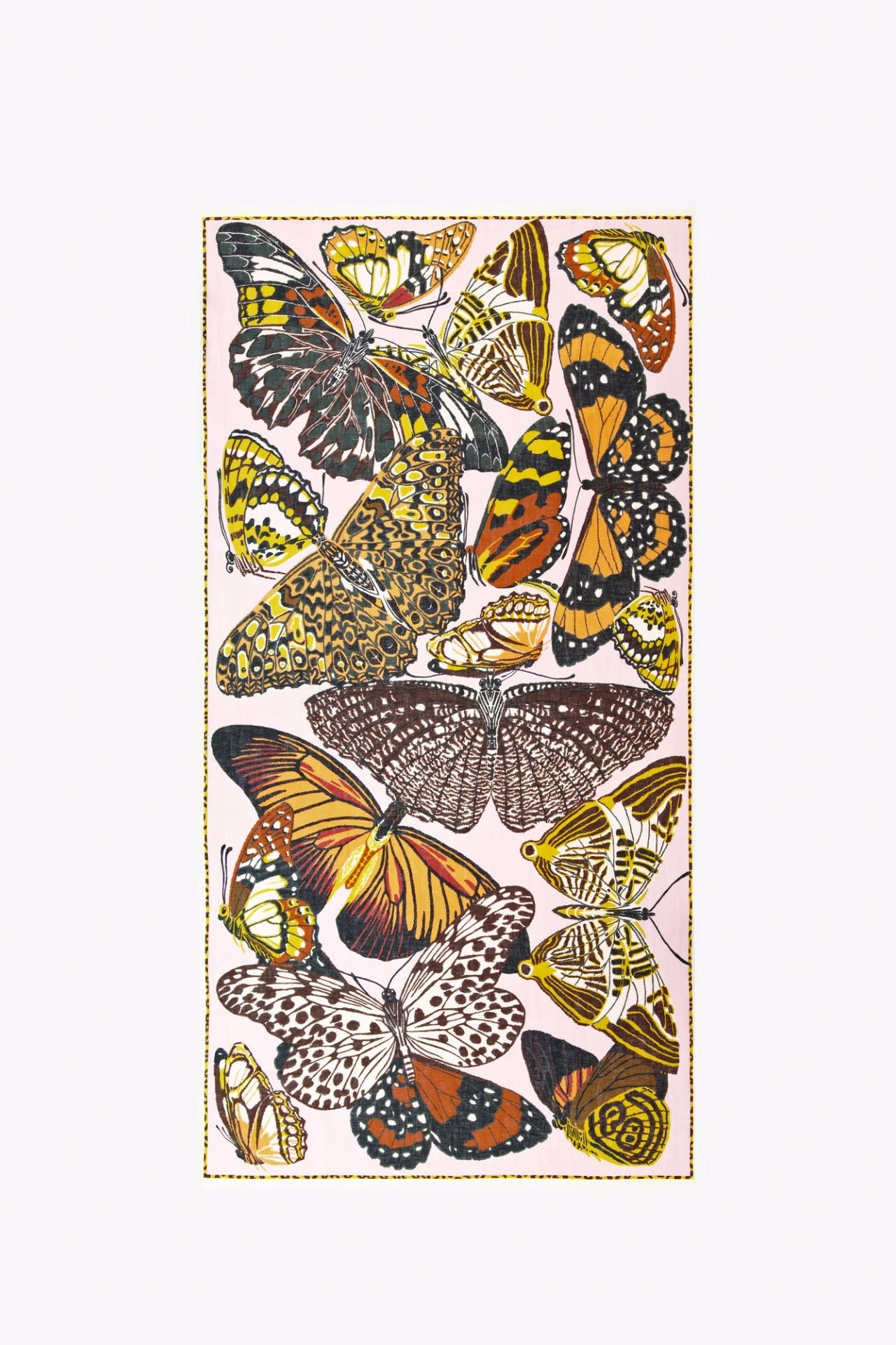 Decorative towel with a pattern of butterflies on a white background