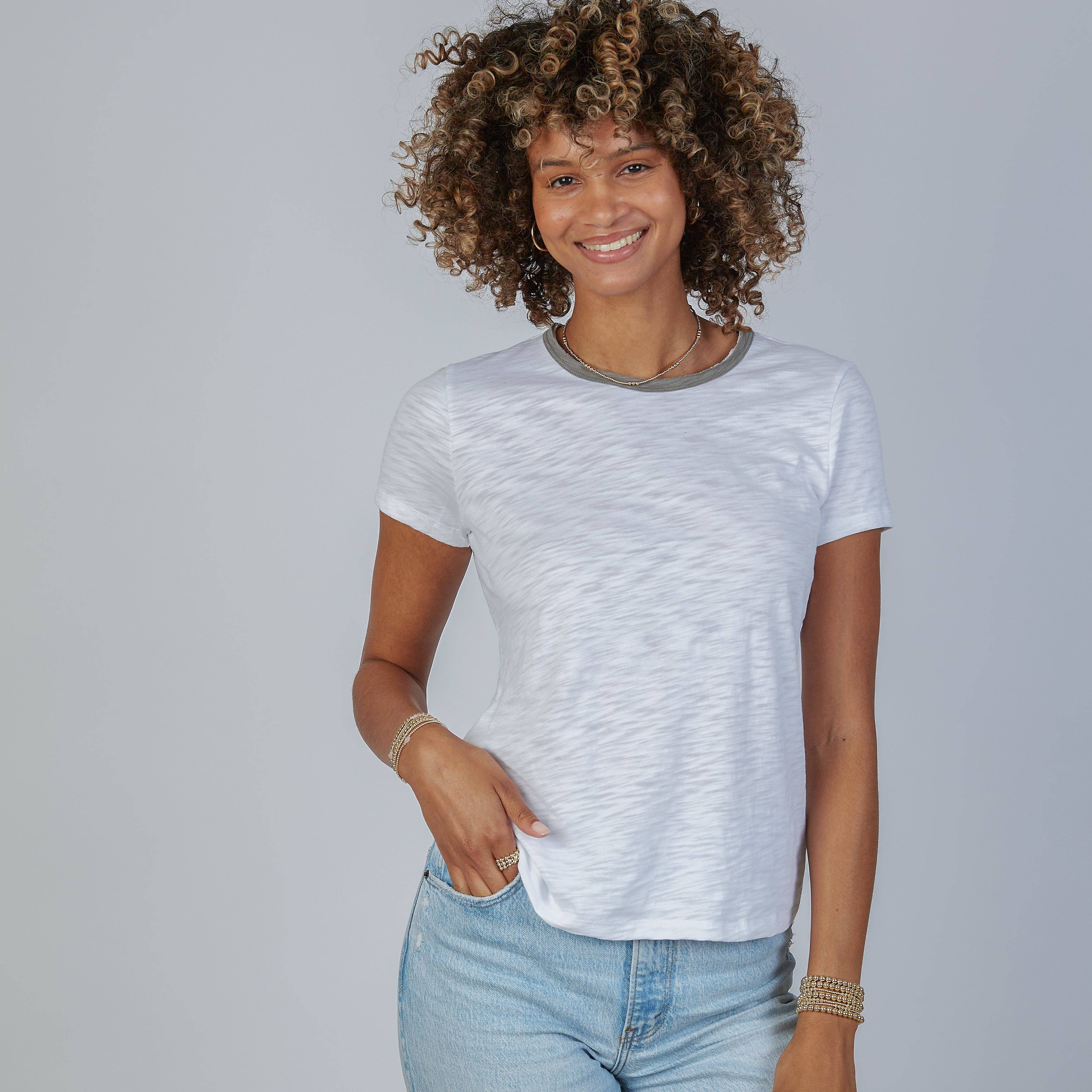 Short Sleeve Rebel Tee in White with Smoky Green