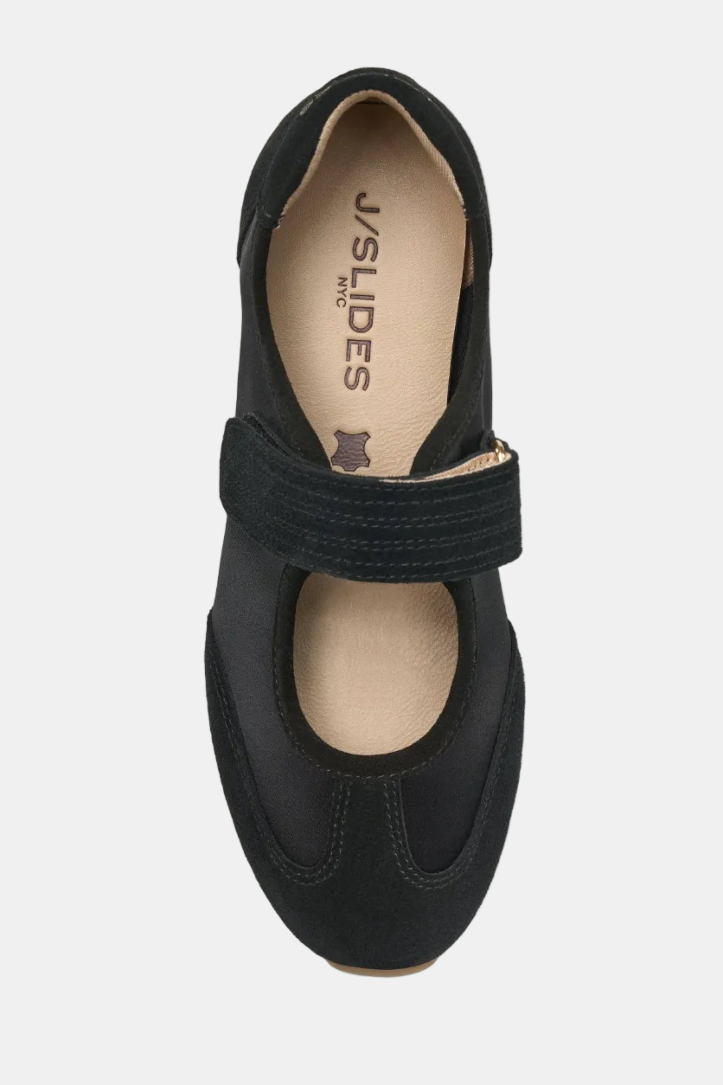 Black shoe with a strap on a white background