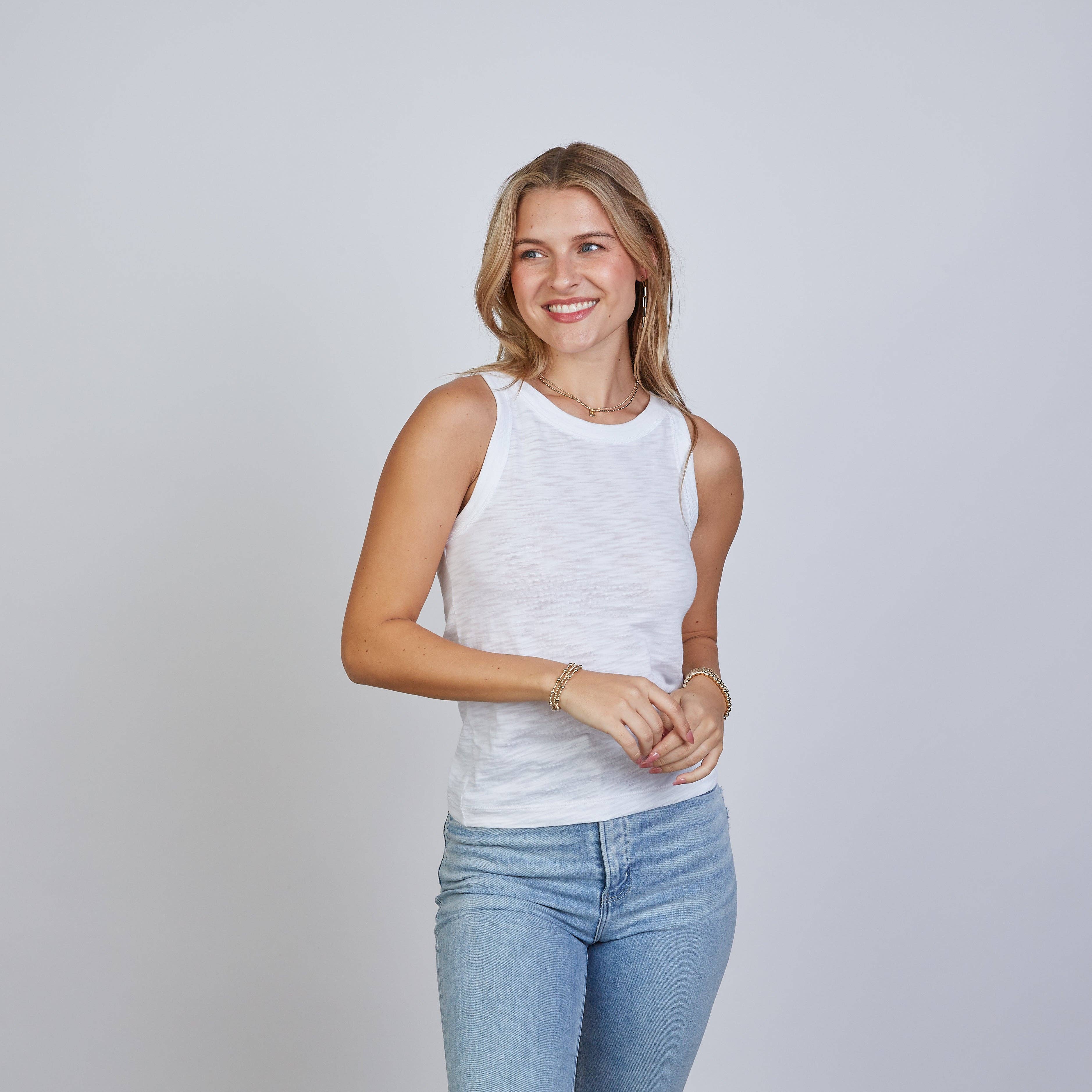 Everyday High Neck Cotton Tank in White