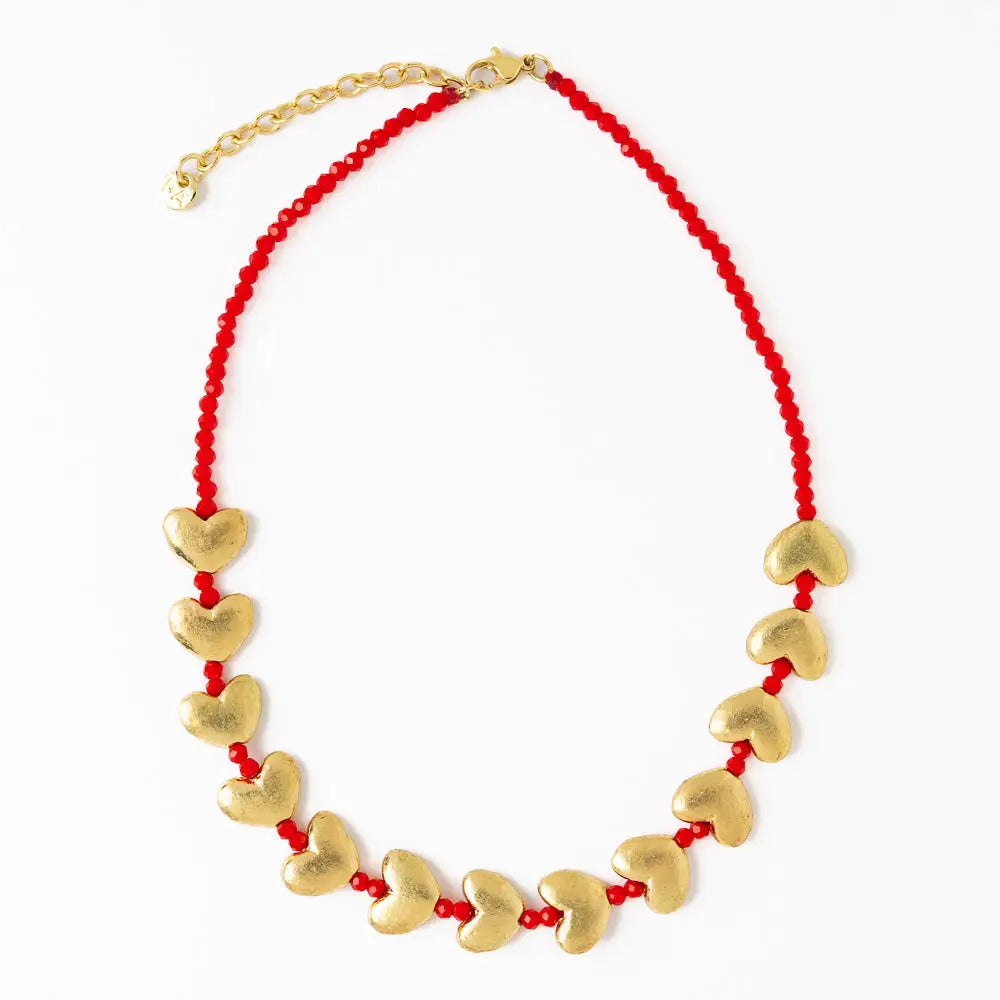 Kirsten Brass Heart Necklace with Crystals