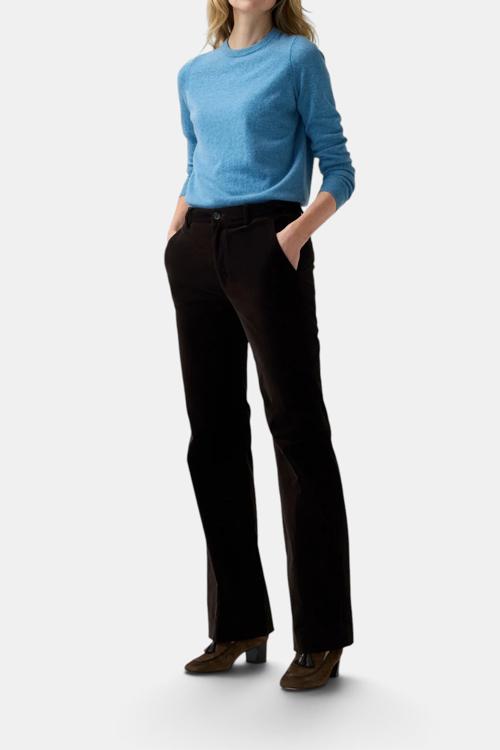 The Copper Shed Lindy high-rise trousers in black stretch cotton velveteen with a slim, elongating fit.