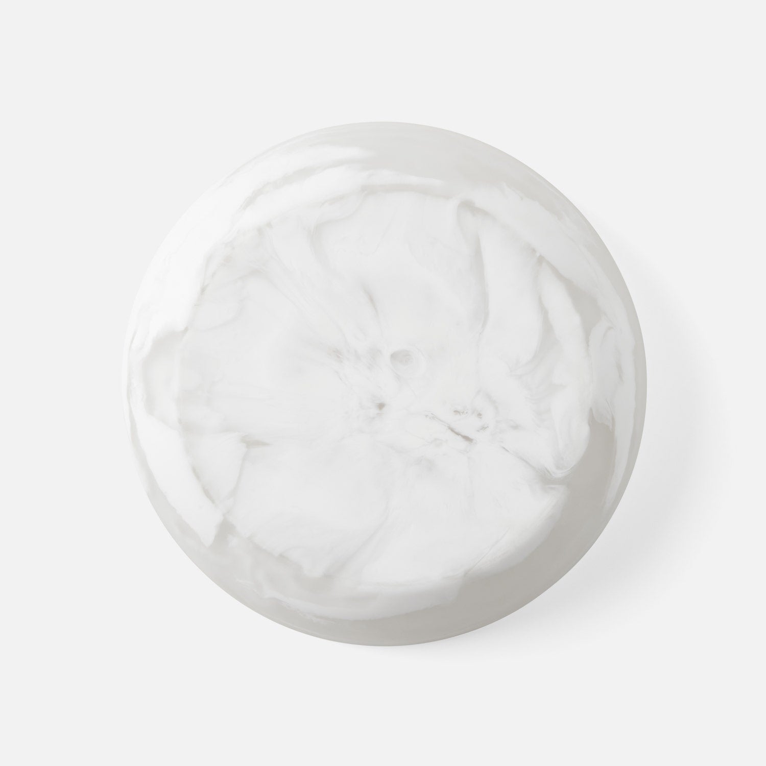 A round white marble-patterned coaster or decorative tile with a glossy finish, shown from a top-down perspective on a light gray background.