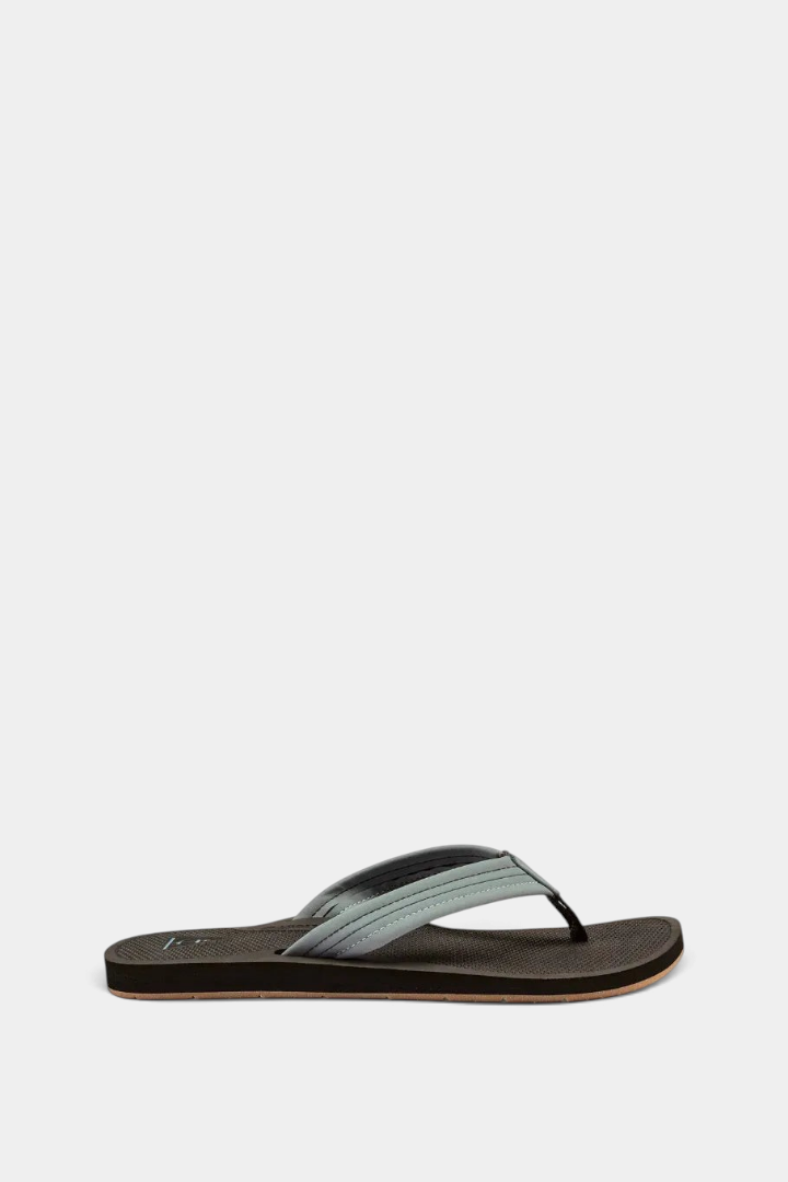 The Copper Shed Anchor water-friendly flip flop with grey synthetic leather strap and black diamond-patterned sole.