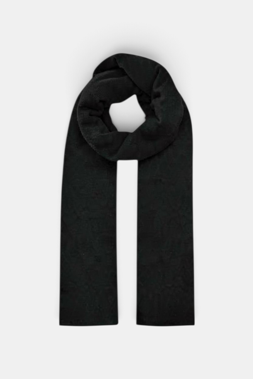 The Copper Shed black featherweight wrap scarf with a soft, lightweight knit texture.