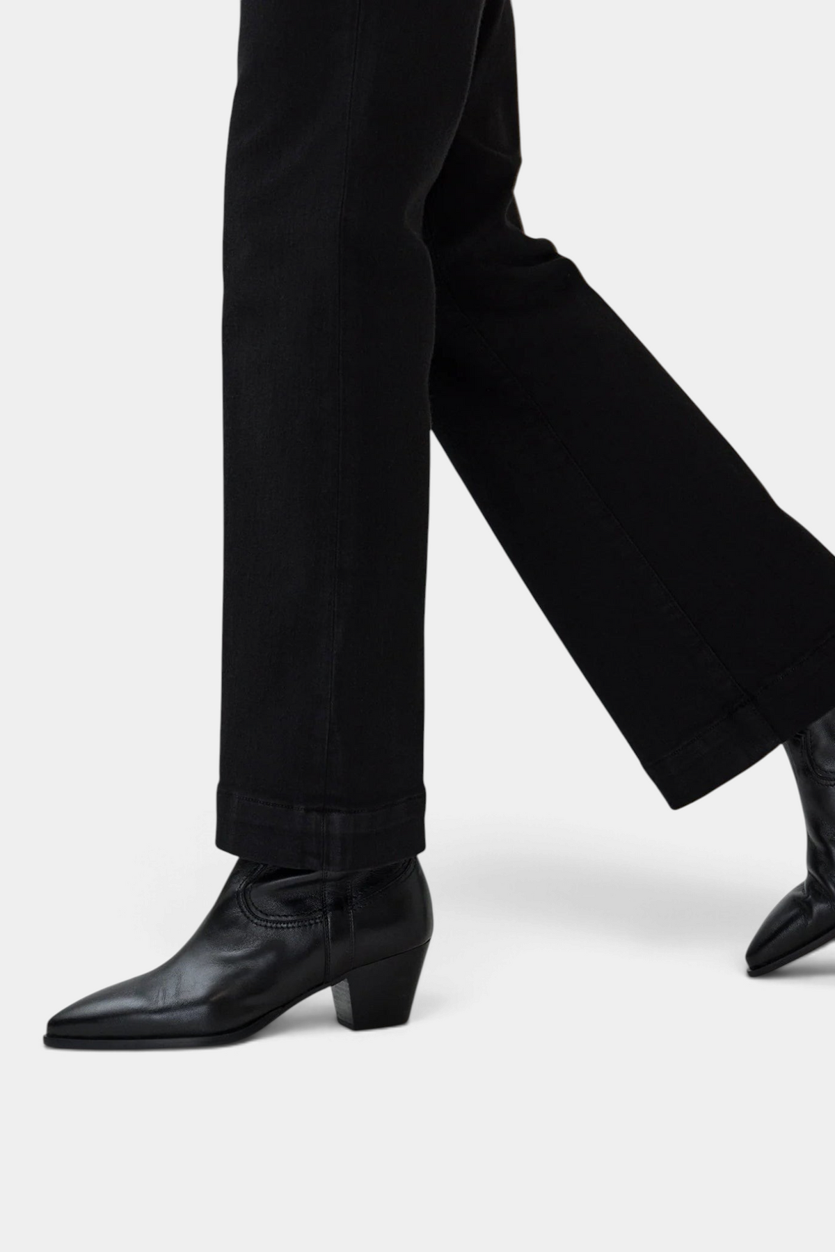 The Copper Shed Lou western boots in black Italian lambskin leather with a tapered stacked heel and pointed toe.