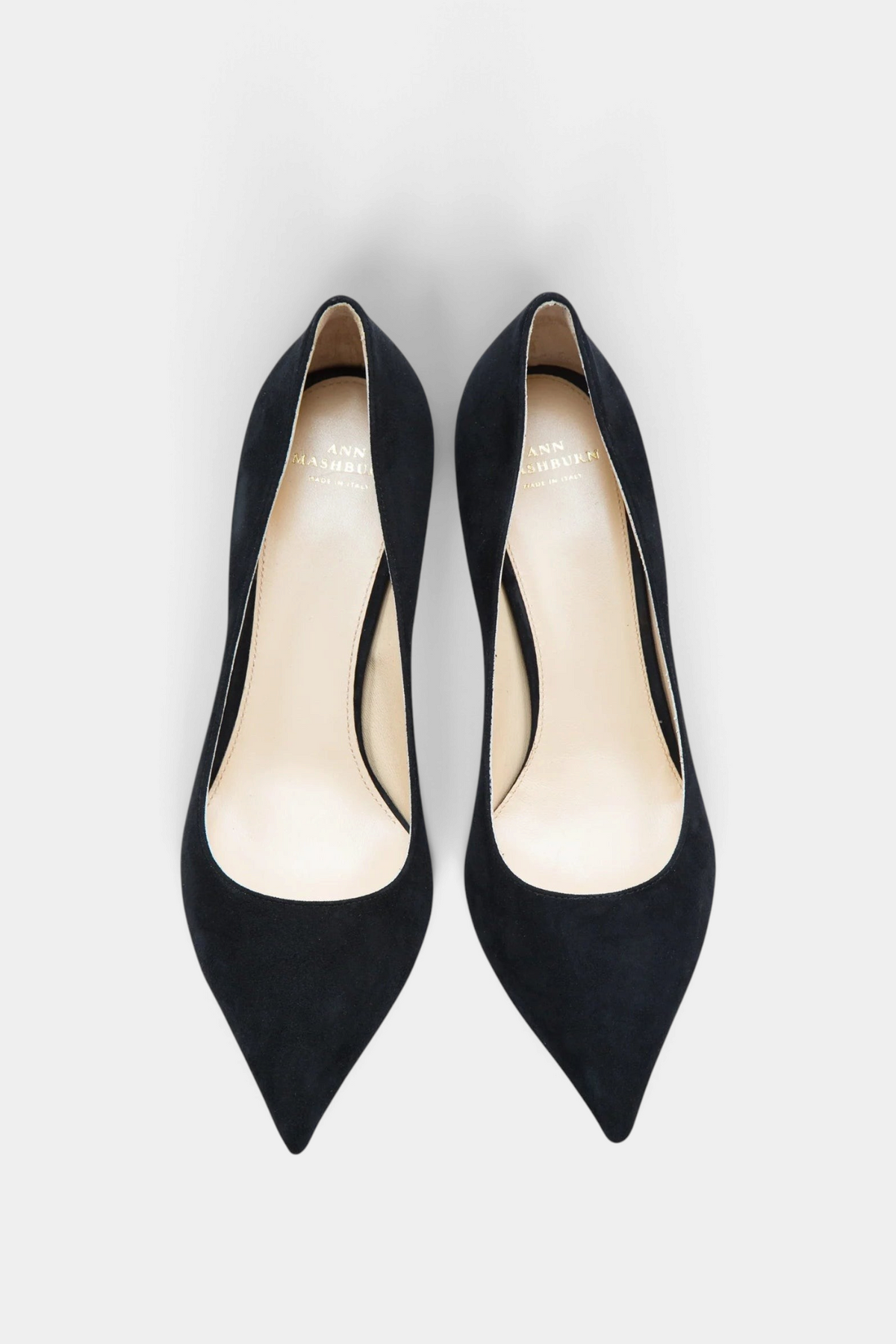 The Copper Shed classic black Italian kid suede pointed-toe pumps with a 70mm covered heel and leather lining.