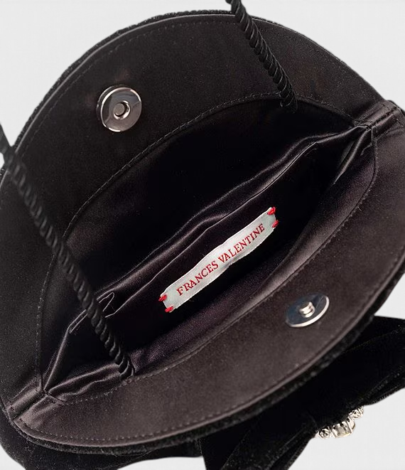 The Copper Shed black velvet pearl-shaped clutch bag with magnetic snap closure and interior brand label