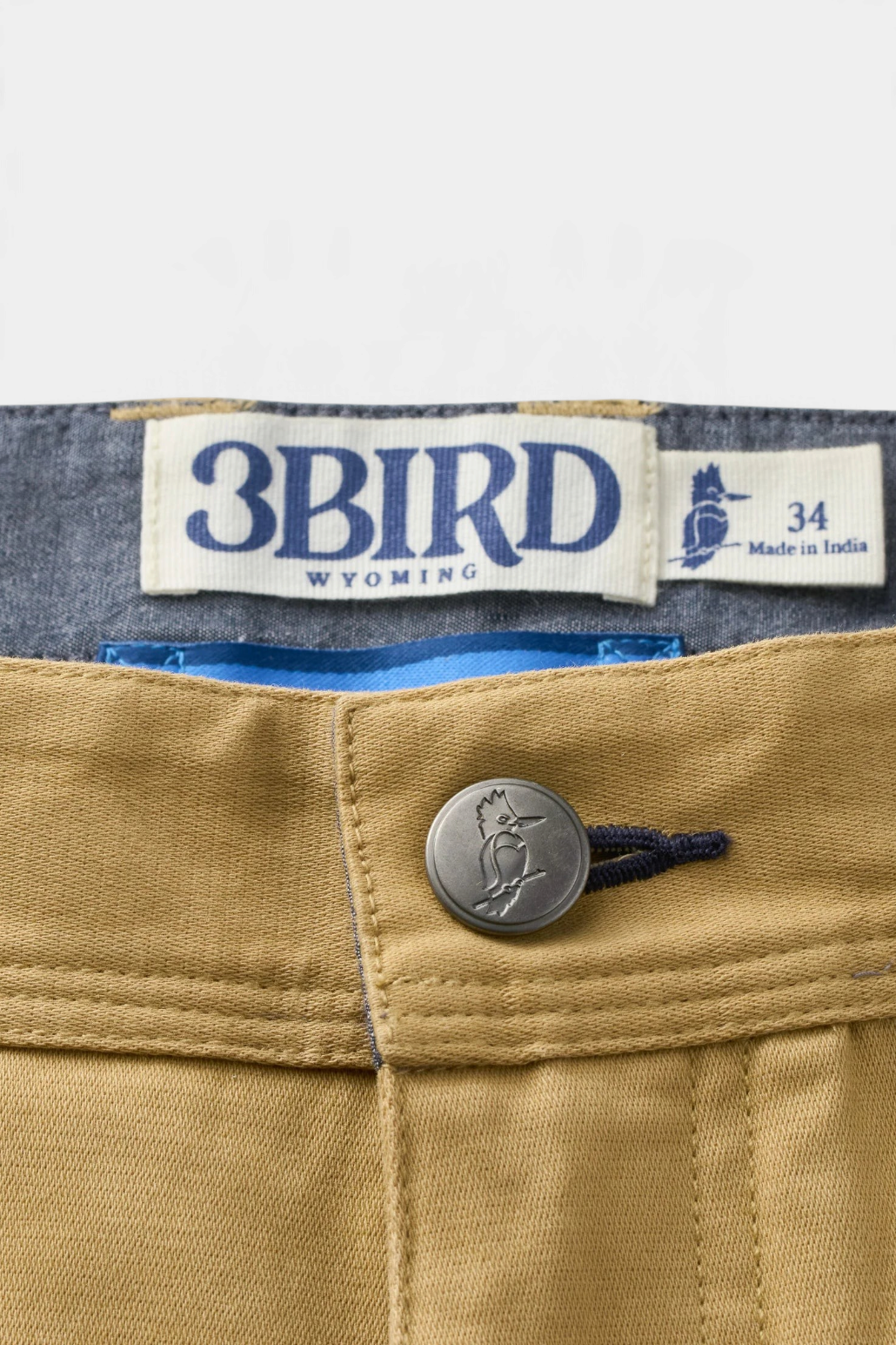 The Copper Shed Breakout broken twill shorts featuring a 3BIRD branded button and interior label detail.