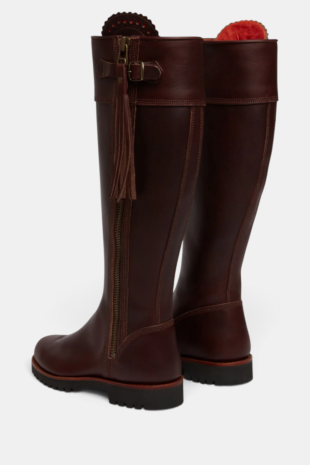 The Copper Shed Standard Tassel Boot in dark brown leather with side zip, tassel detail, and rubber commando sole.