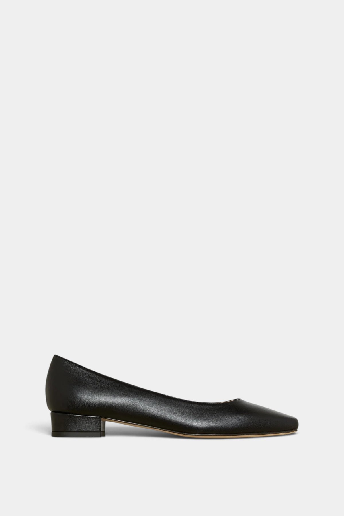 The Copper Shed Cecelia black Italian lambskin demi-flat with a low covered heel and cushioned insole