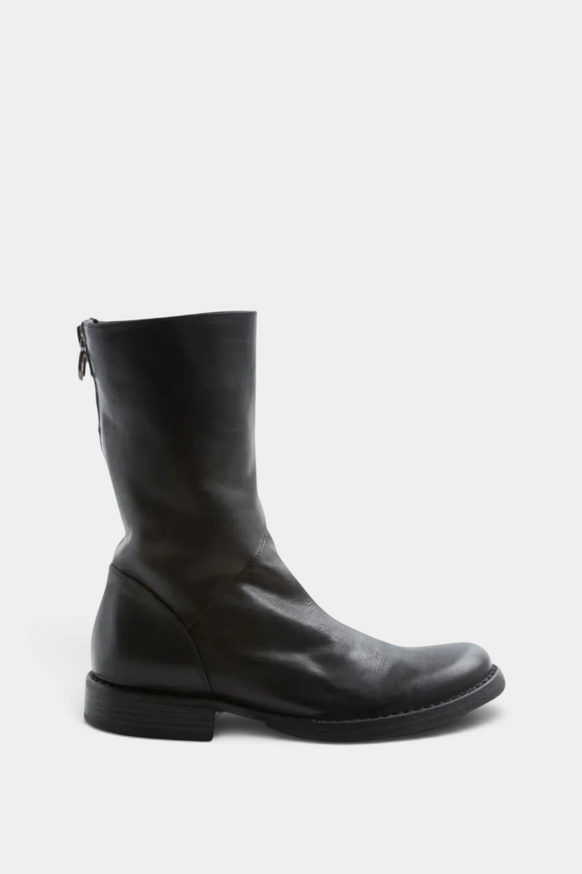 The Copper Shed EZEE black vegetable tanned leather mid-height boots with round toe and stacked heel
