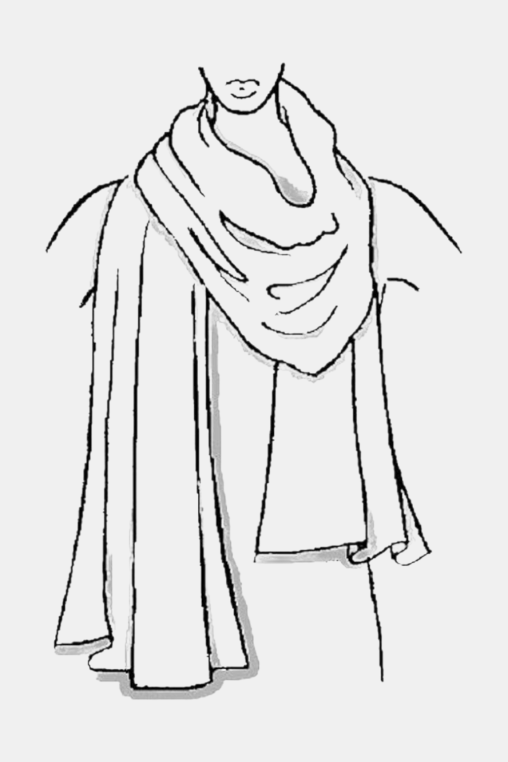 The Copper Shed Featherweight Wrap illustrated as a lightweight, draped scarf worn around the neck and shoulders.