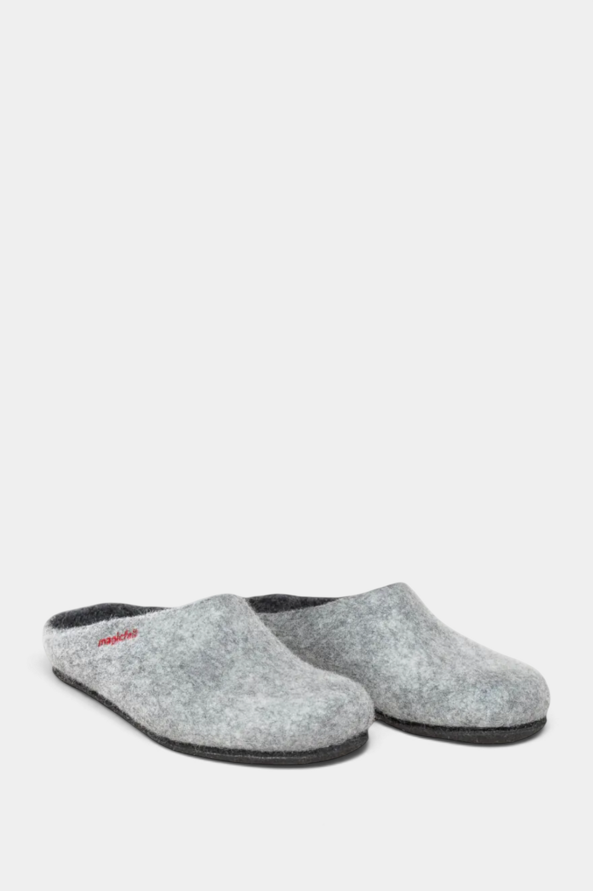 The Copper Shed Tyrolean felt slippers in grey Merino wool with a durable latex-coated synthetic sole.