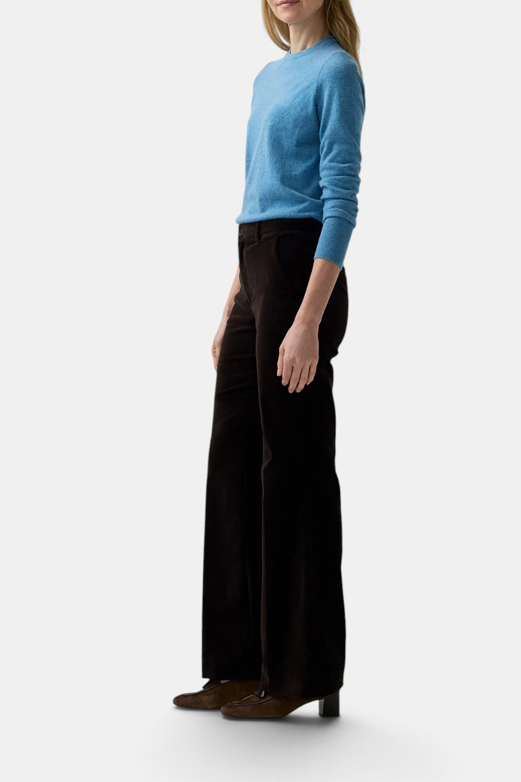 The Copper Shed Lindy high-rise trousers in dark brown stretch cotton velveteen with a slim, elongating fit.