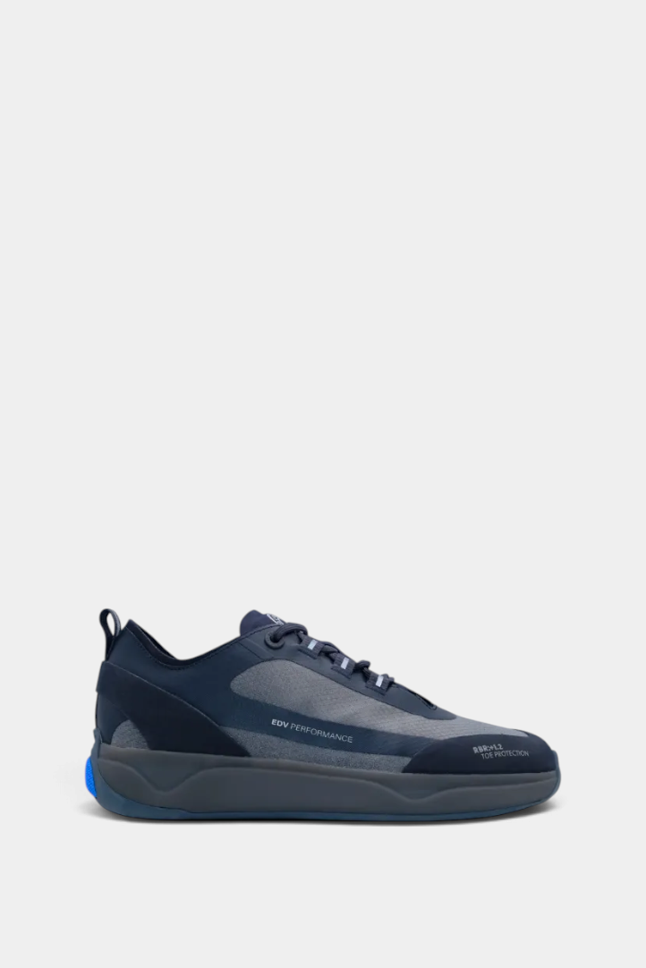 The Copper Shed Offshore Women's Elite navy blue deck shoe with breathable mesh, rubber toe, and drainage system.