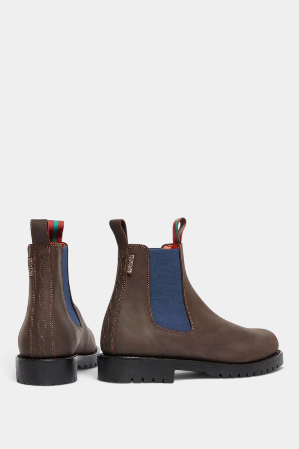 The Copper Shed Nelson mens brown leather ankle boots with blue elastic side panels and a rugged rubber sole