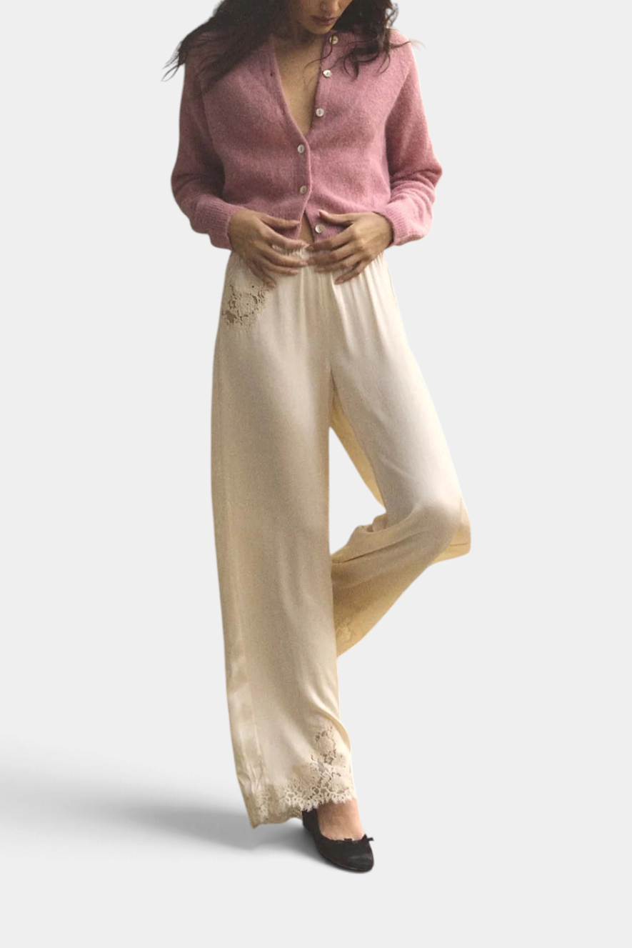 The Copper Shed Petra Cardigan in soft pink alpaca and merino wool blend with shell buttons and raglan sleeves