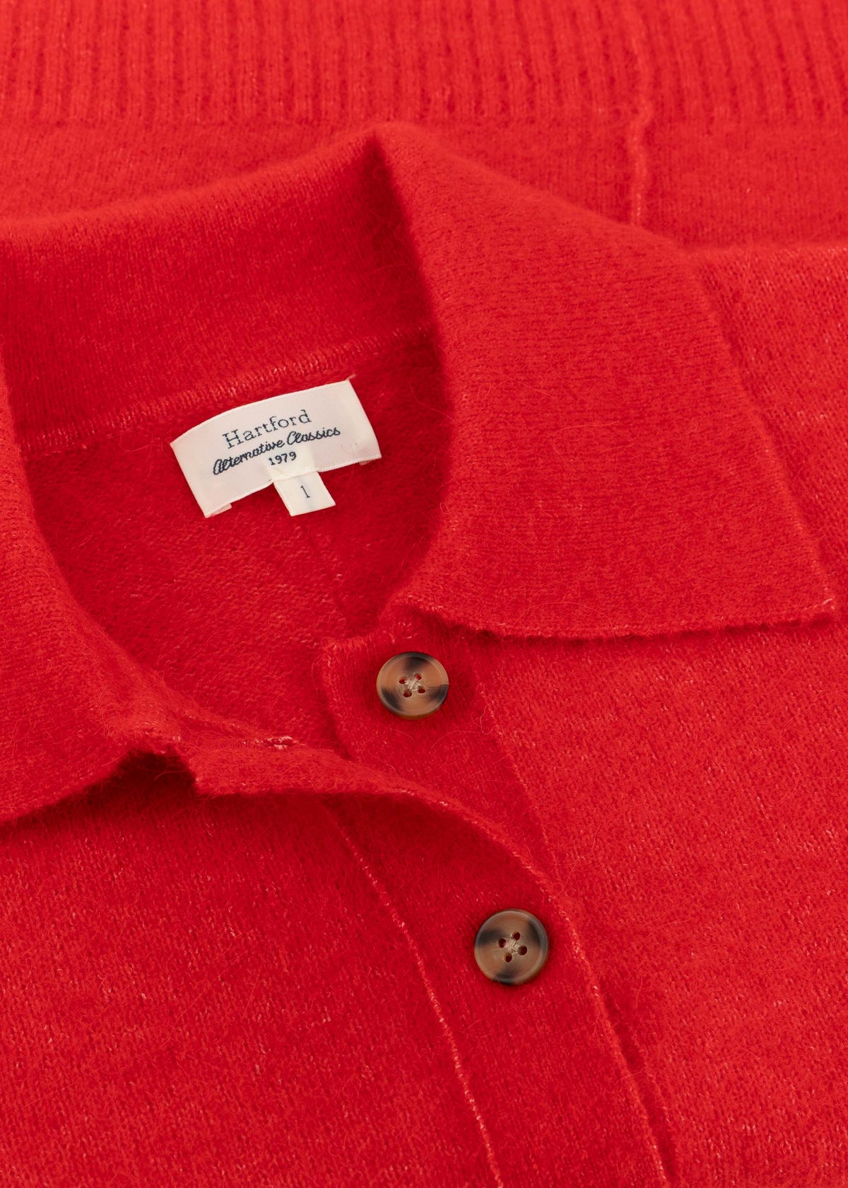 The Copper Shed Hartford Muiden red wool blend knit pullover with polo collar and button placket detail