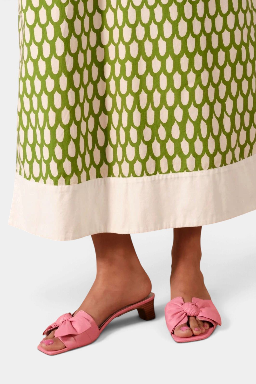 The Copper Shed Sandy Slide Heel in pink nappa leather with a front bow detail and stacked wooden heel.