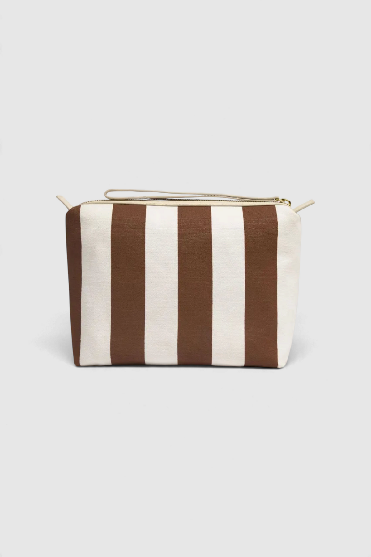 The Copper Shed City Tasca case in Poseidon brown and white striped cotton with Italian leather trim and zip closure.