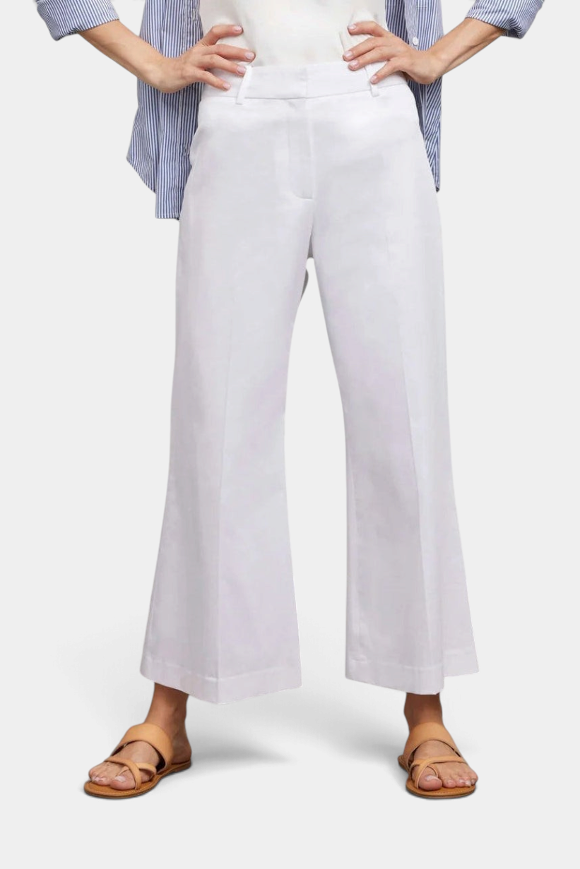 The Copper Shed Aria cropped wide-leg pants in white cotton twill with a high-rise waist and clean tailored fit.