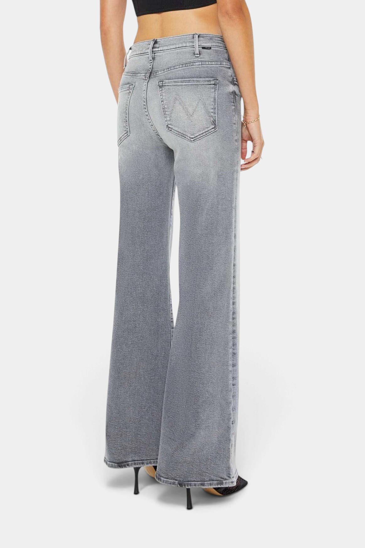 The Copper Shed The Hustler Roller Skimp light grey wide leg denim jeans with high rise and back pocket detail