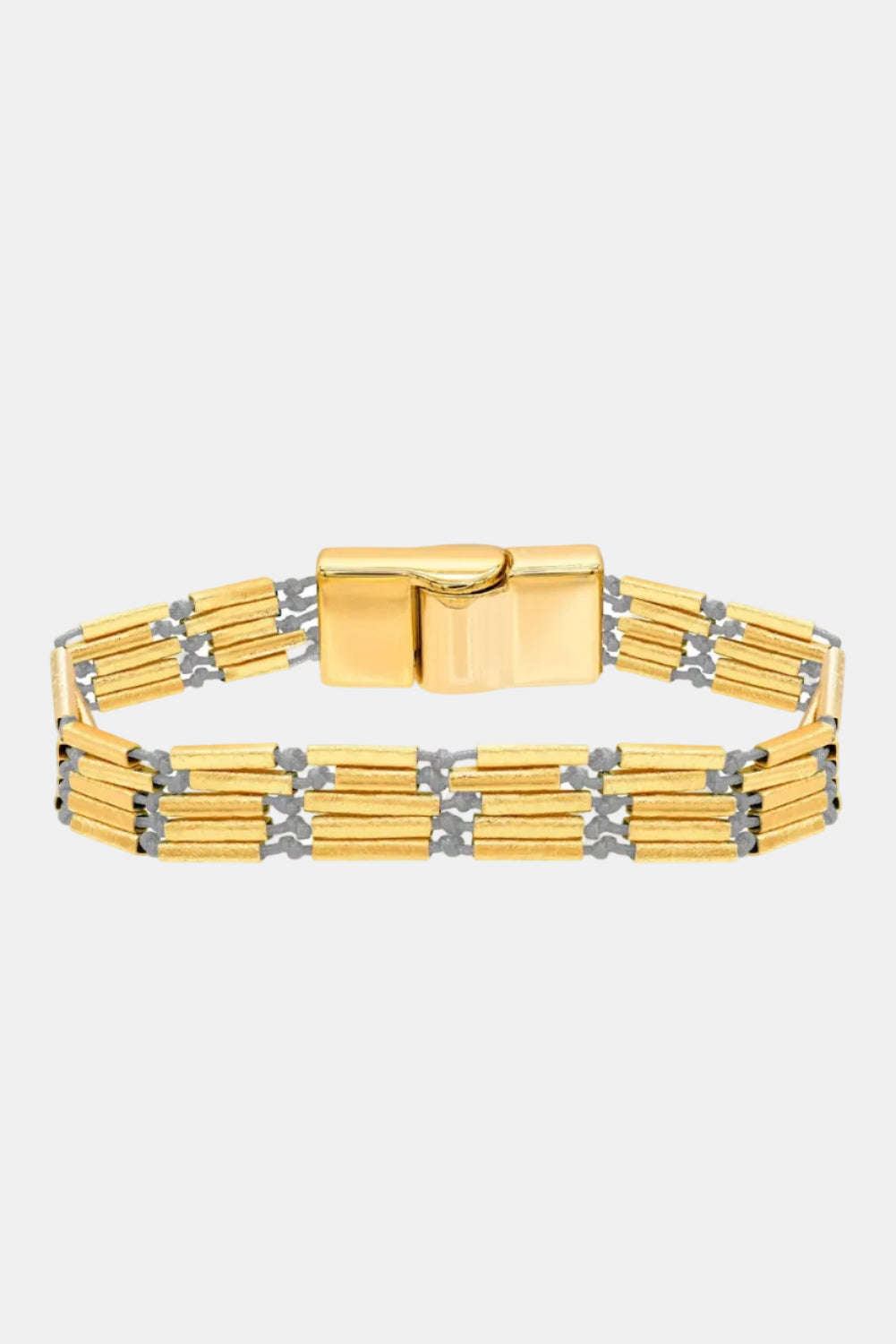 Gold bracelet with a clasp on a white background