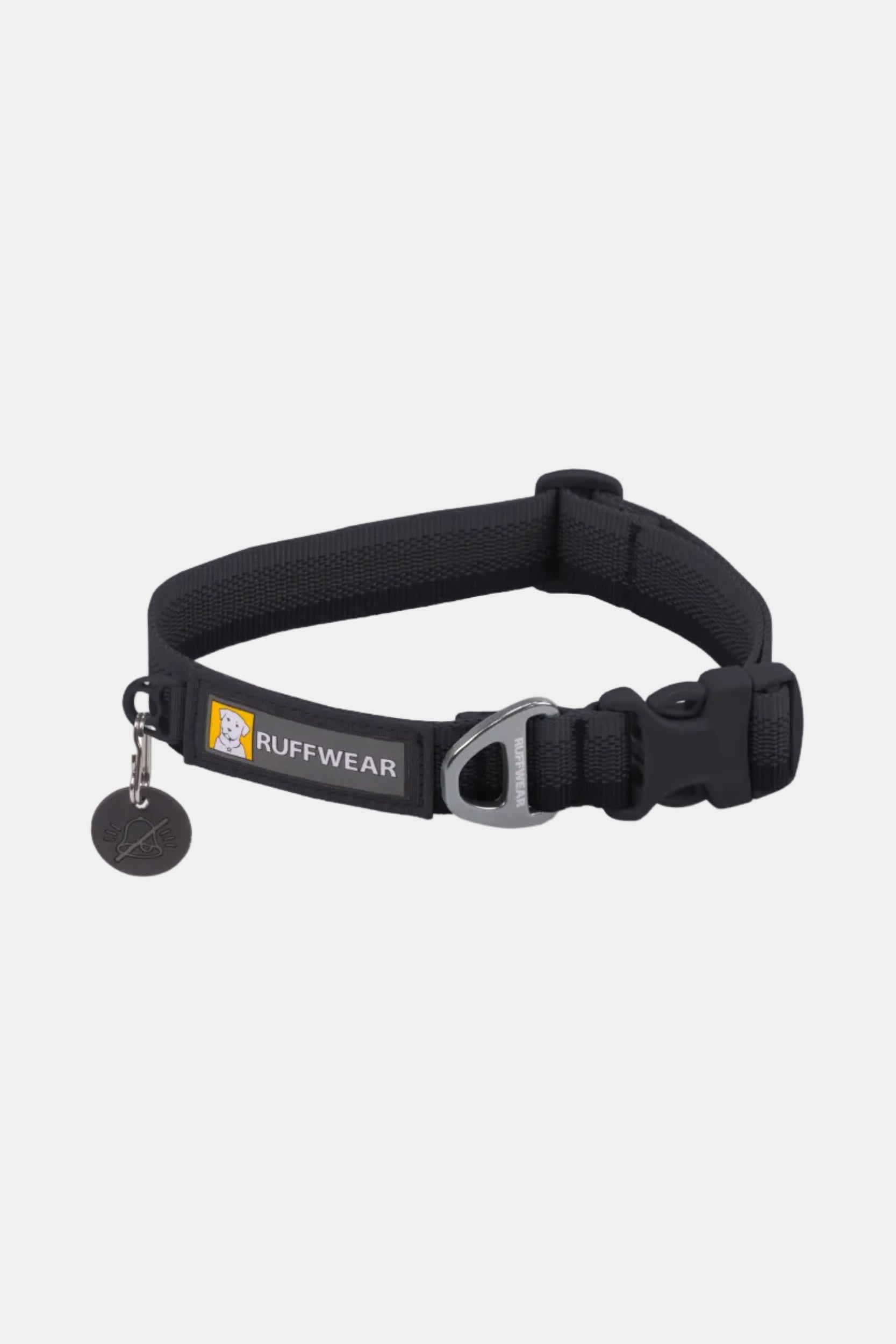 Black dog collar with Ruffwear logo on a white background