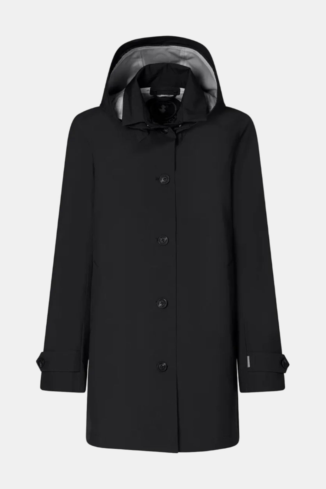 Black coat with a hood on a white background