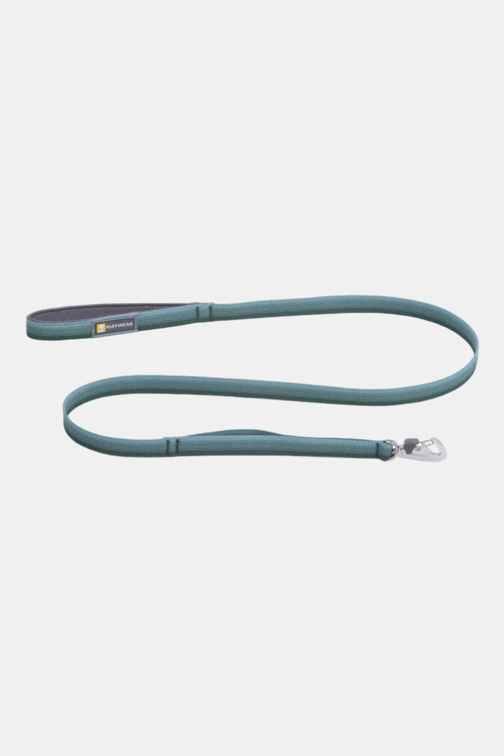 Green dog leash with a clip on a white background